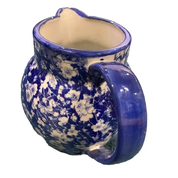 Vintage Victoria Ware Ironstone Pitcher Calico Blue White Floral Flow Blue 6in - Picture 5 of 10